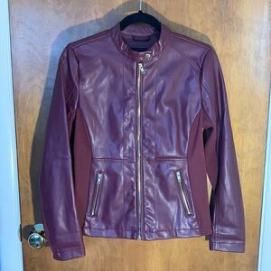 A.N.A EUC maroon vegan leather jacket. Size S